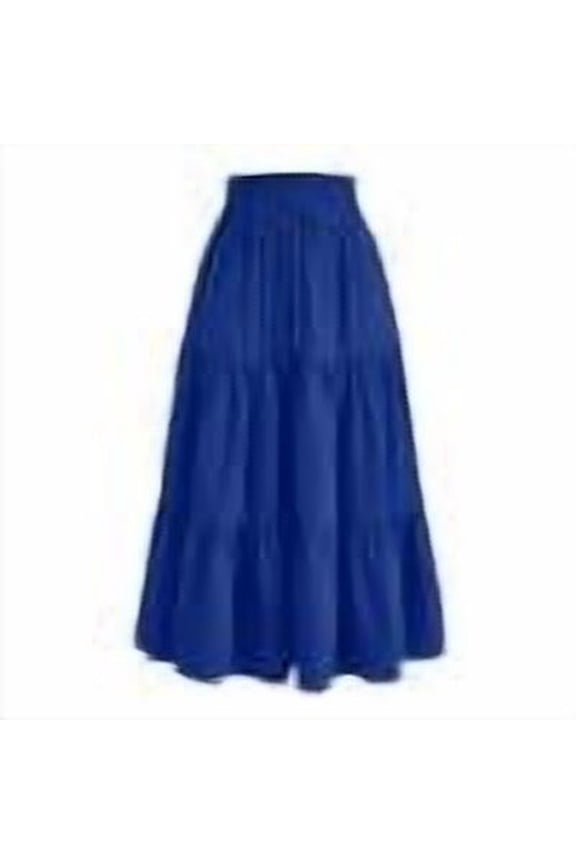 Womens Athletic Skirt Knee Length Floral Tiered Summer Elastic Waist Maxi Skirt Boho Drawstring Lightweight Pleated Flowy Vacation Skirts Royal Blue L