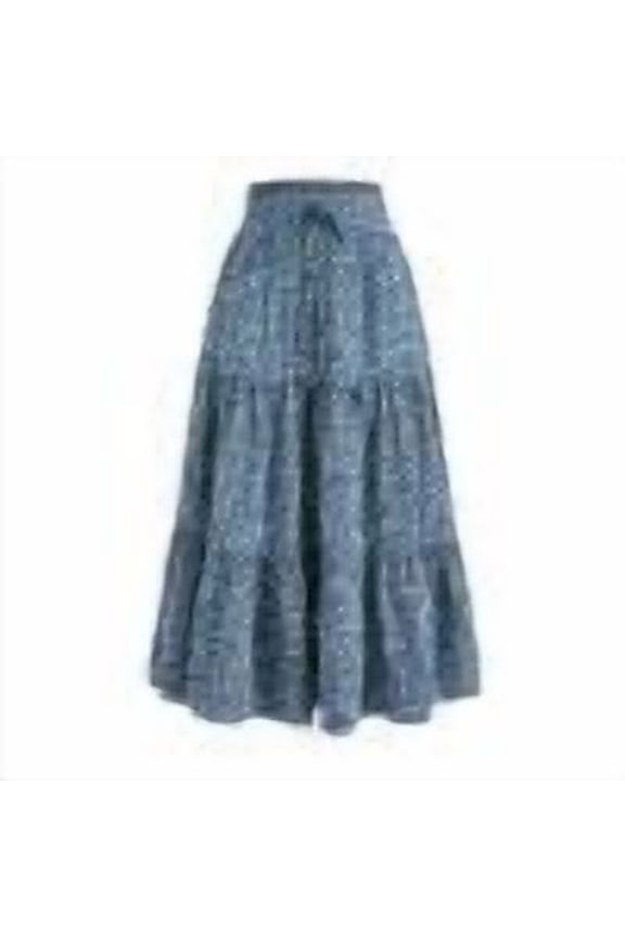 Womens Skirts Midi Length Petite Boho Elastic High Waisted Tiered Summer Skirt Floral Drawstring Lightweight Pleated Holiday Flowy A Line Skirt Blue M