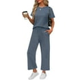 thumbnail image 1 of RPVATI Womens Summer Two Piece Sets Outfits Casual Short Sleeve Wide Leg Crop Pants Cute Vacation Travel Lounge Matching Sets Blue L, 1 of 6
