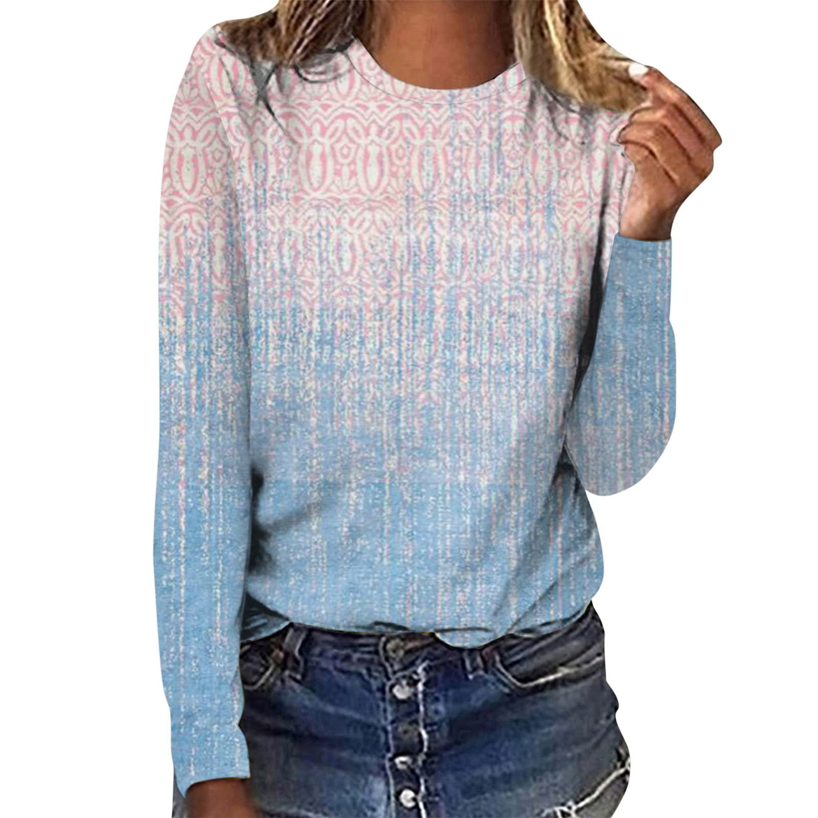 RPVATI Womens T Shirts Casual Long Sleeve Loose Fit Crew Neck Floral Tee Shirts