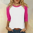 thumbnail image 1 of RPVATI Womens Tops 3/4 Sleeve Plus Size Raglan Contrast Crewneck Summer Shirts Color Block Three Quarter Length Plus Size Casual Blouses Workout Tunic Tops Hot Pink L, 1 of 7
