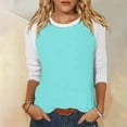thumbnail image 1 of RPVATI Womens Tops 3/4 Sleeve Size Large Raglan Contrast Round Neck Casual Shirts Three Quarter Length Color Block Trendy Summer Blouses Loose Fit Tees 2024 Mint Green 3XL, 1 of 7