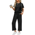 thumbnail image 1 of RPVATI Womens Two Piece Sets Dressy Summer Vacation Travel Outfits Beach Short Sleeve Matching Lounge Sets Going Out Wide Leg Pants Black M, 1 of 6
