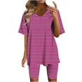 thumbnail image 1 of RQYYD 2 Piece Lounge Sets for Women Soft Comfy Pajama V Neck Cami Pj Shorts Set with Pocket Summer Striped Print Sleepwear, 1 of 4