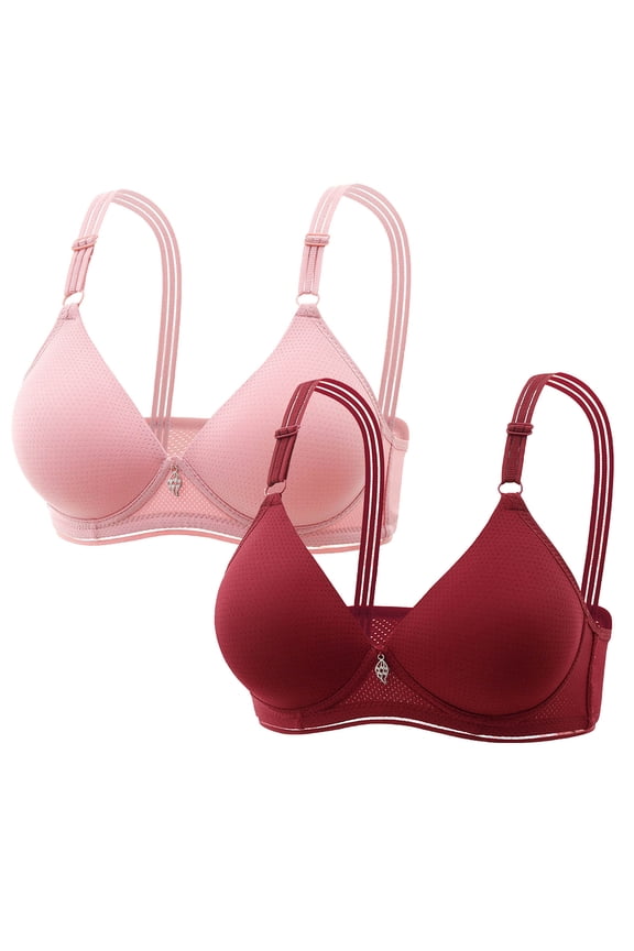 2PC Woman's Solid Color Comfortable Hollow Out Perspective Bra Underwear