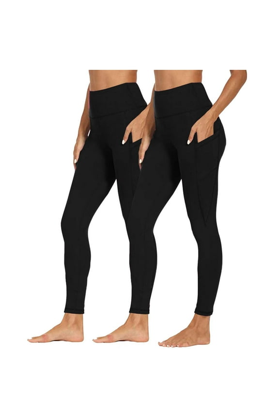 2PC Workout Leggings with Pockets for Women High Waisted Tummy Control Aesthetic Black Hip Lift Yoga Pants Activewear