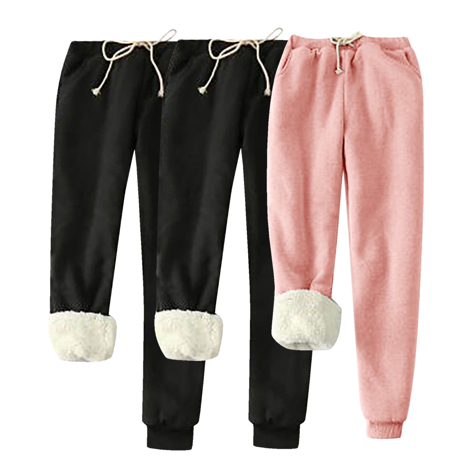 RQYYD 3PC Women s Fleece Lined Lounge Pants Winter Warm Sherpa Lined Thicken Long Pants Outdoor Athletic Pants Walmart
