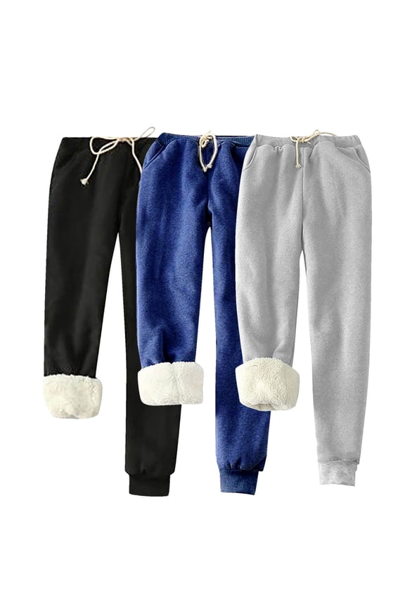3PC Womens Winter Warm Athletic Sweatpants Baggy Thick Warm Lined Joggers Plus Size Thermal Fleece Pants