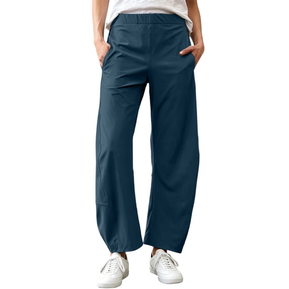 RQYYD Barrel Pants for Women Elastic High Waist Loose Casual Outdoor Travel Lightweight Pant with Side Pockets