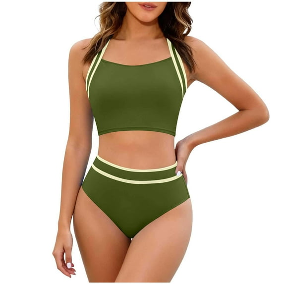 RQYYD Bikini Sets for Women High Waisted Tummy Control Two Piece Swimsuits Push Up Halter Tops with Bottom Bathing Suits
