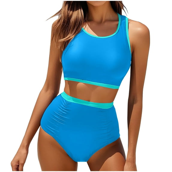RQYYD Bikini Sets for Women High Waisted Tummy Control Two Piece Swimsuits Push Up Halter Tops with Bottom Bathing Suits