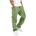 thumbnail image 1 of RQYYD Boys Cargo Pants Baggy Pull on Uniform Pants Casual Drawstring Elastic Waisted Open Bottom Straight Leg Trousers with Pockets, 1 of 8