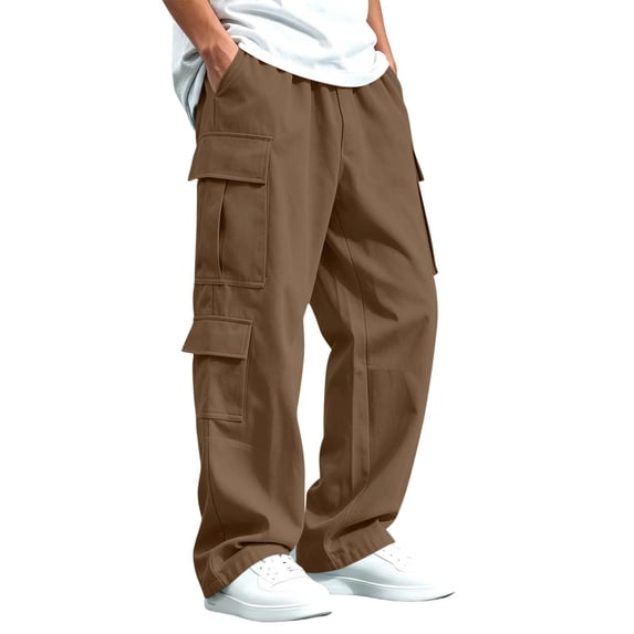 RQYYD Boys Cargo Pants Loose Fit Elastic Waist Multi Pockets Straight Leg for Big Kids