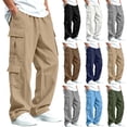 thumbnail image 1 of RQYYD Boys Cargo Pants Loose Fit Elastic Waist Multi Pockets Straight Leg for Big Kids, 1 of 9