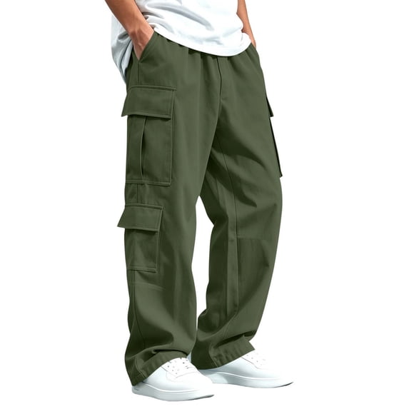 RQYYD Boys Cargo Pants Loose Fit Elastic Waist Multi Pockets Straight Leg for Big Kids