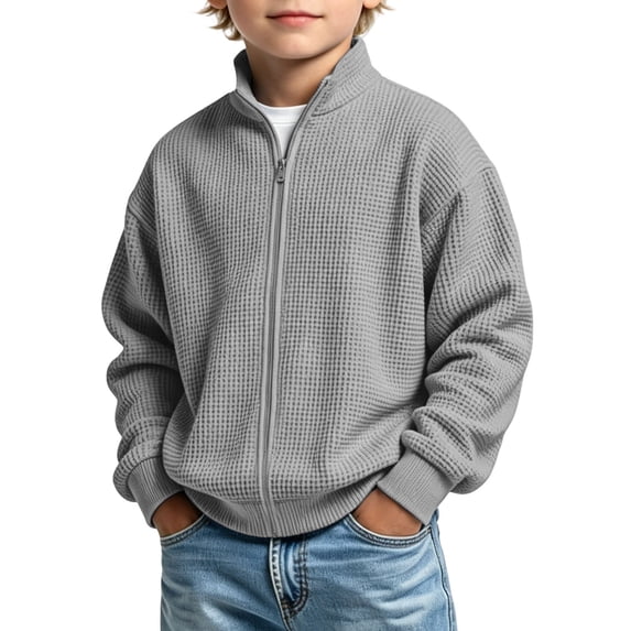 RQYYD Boys Waffle Knit Full Zip Sweatshirt Jacket Long Sleeve Athletic Casual Fall Winter Tops