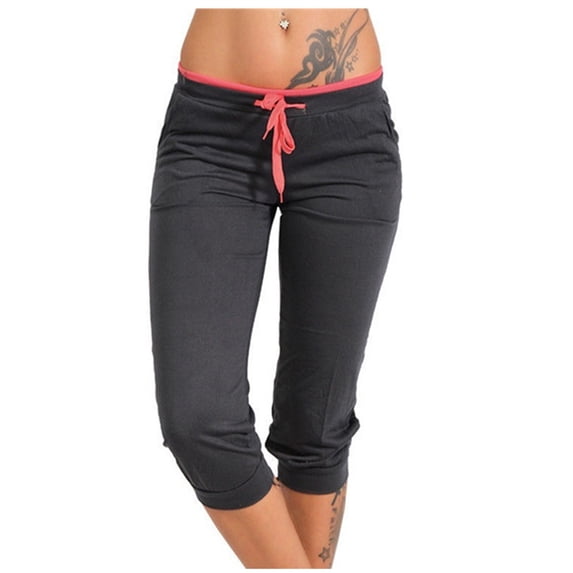 RQYYD Capri Leggings for Women Lightweight Sweatpants Cropped Jogger Lounge Pants Drawstring Elastic Waisted with Pockets