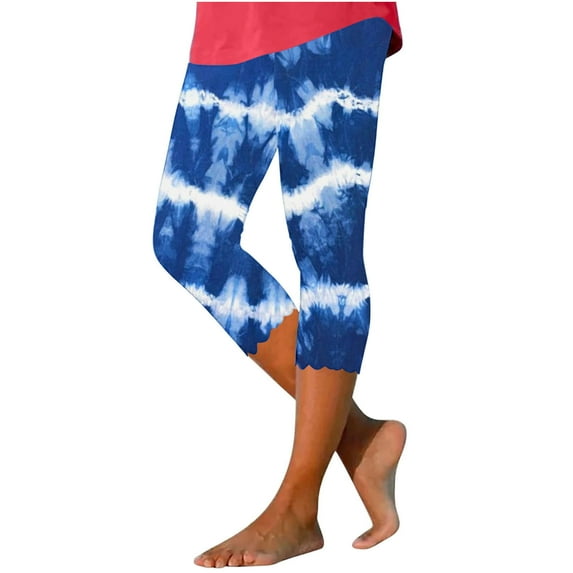 RQYYD Capri Leggings for Women Tummy Control Knee Length Yoga Pants 2024 Summer Casual Tie Dye Print Comfy Capris Pants