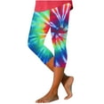 thumbnail image 1 of RQYYD Capri Leggings for Women Tummy Control Knee Length Yoga Pants 2024 Summer Casual Tie Dye Print Comfy Capris Pants, 1 of 5
