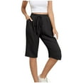 thumbnail image 1 of RQYYD Capri Pants for Women Casual Summer Linen Cropped Pants Plus Size Capris with Pockets Drawstring Elastic High Waist Pants, 1 of 6