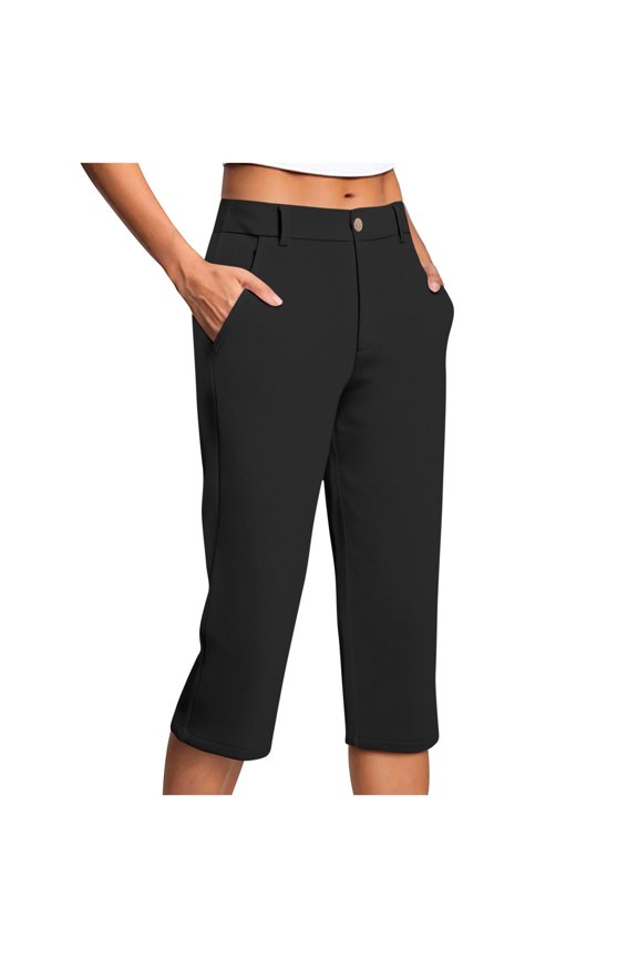 Capri Pants for Women Stretch High Waisted Crop Office Work Pants Summer Casual Capris Slacks Yoga Dress Pant for Women Black S