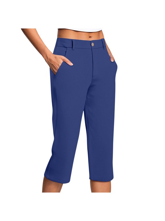 Capri Pants for Women Stretch High Waisted Crop Office Work Pants Summer Casual Capris Slacks Yoga Dress Pant for Women Dark Blue S