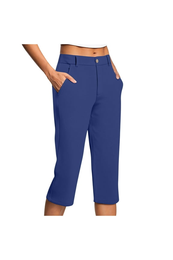 Capri Pants for Women Stretch High Waisted Crop Office Work Pants Summer Casual Capris Slacks Yoga Dress Pant for Women Dark Blue S
