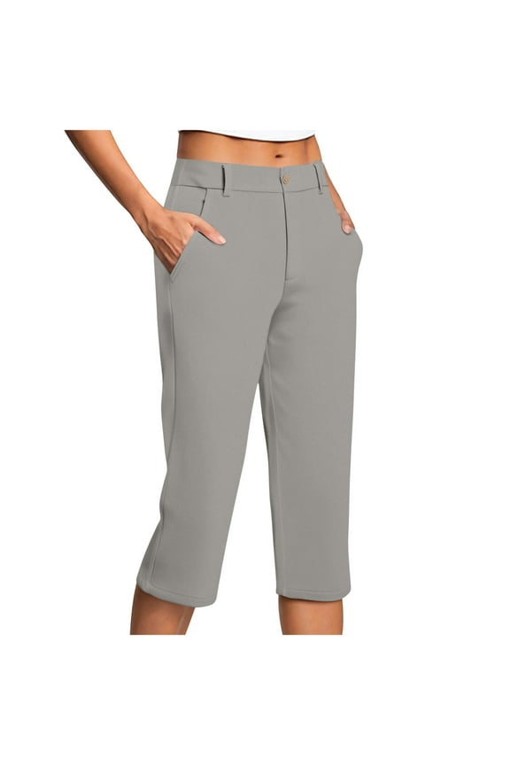 Capri Pants for Women Stretch High Waisted Crop Office Work Pants Summer Casual Capris Slacks Yoga Dress Pant for Women Gray L