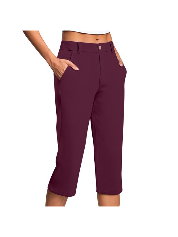 Capri Pants for Women Stretch High Waisted Crop Office Work Pants Summer Casual Capris Slacks Yoga Dress Pant for Women Wine XL