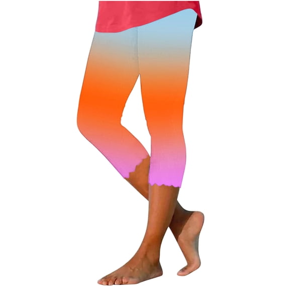 RQYYD Capris for Women Casual Silm Fit Cropped Pants Comfy Elastic Waist Yoga Jogger Leggings Gradient Printed Capri Pants Trousers