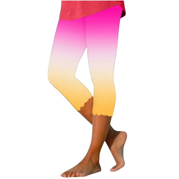 RQYYD Capris for Women Casual Silm Fit Cropped Pants Comfy Elastic Waist Yoga Jogger Leggings Gradient Printed Capri Pants Trousers