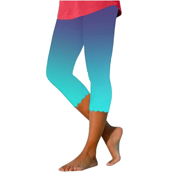 RQYYD Capris for Women Casual Silm Fit Cropped Pants Comfy Elastic Waist Yoga Jogger Leggings Gradient Printed Capri Pants Trousers