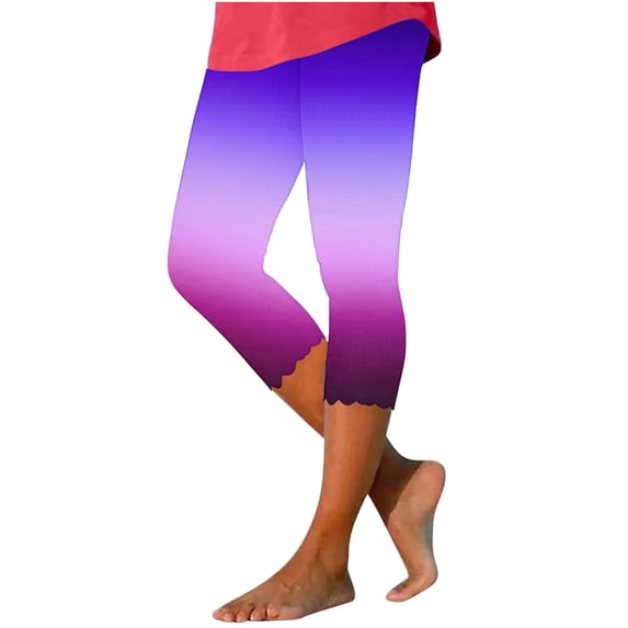 RQYYD Capris for Women Casual Silm Fit Cropped Pants Comfy Elastic Waist Yoga Jogger Leggings Gradient Printed Capri Pants Trousers