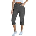 thumbnail image 1 of RQYYD Cargo Capri Pants for Women High Waisted Relaxed Fit Elastic Knit Waist Casual Capris Trousers Cropped Pants Gray XL, 1 of 7