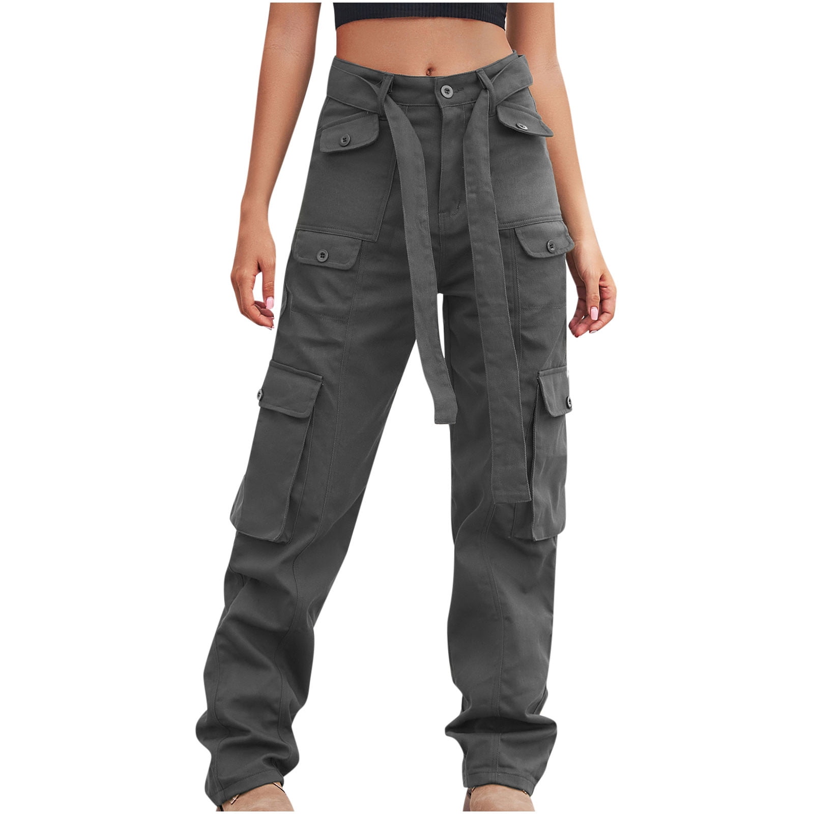 RQYYD Cargo Pants Women Casual Loose High Waisted Straight Leg Baggy Pants  Trousers Lightweight Outdoor Travel Pants with Pockets(Army Green,S) 