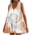 thumbnail image 1 of RQYYD Casual Dresses for Women 2024 Ruffle v Neck Loose Fit Knee Length Dresses Solid Color/Tie Dye Short Sleeve Ruched Mini Dresses, 1 of 5