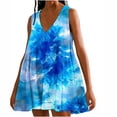 thumbnail image 1 of RQYYD Casual Dresses for Women 2024 Ruffle v Neck Loose Fit Knee Length Dresses Solid Color/Tie Dye Short Sleeve Ruched Mini Dresses, 1 of 7