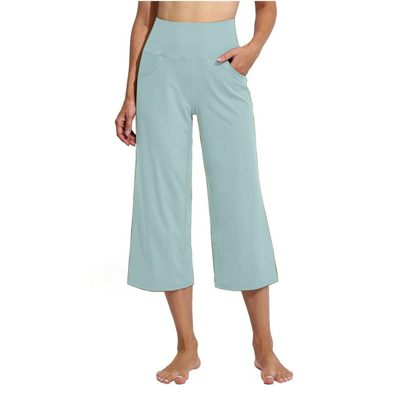 RQYYD Clearance Capri Pants for Women Wide Leg Yoga Pants with Pockets High  Waist Casual Dress Crop Pants(Light Blue,XL)
