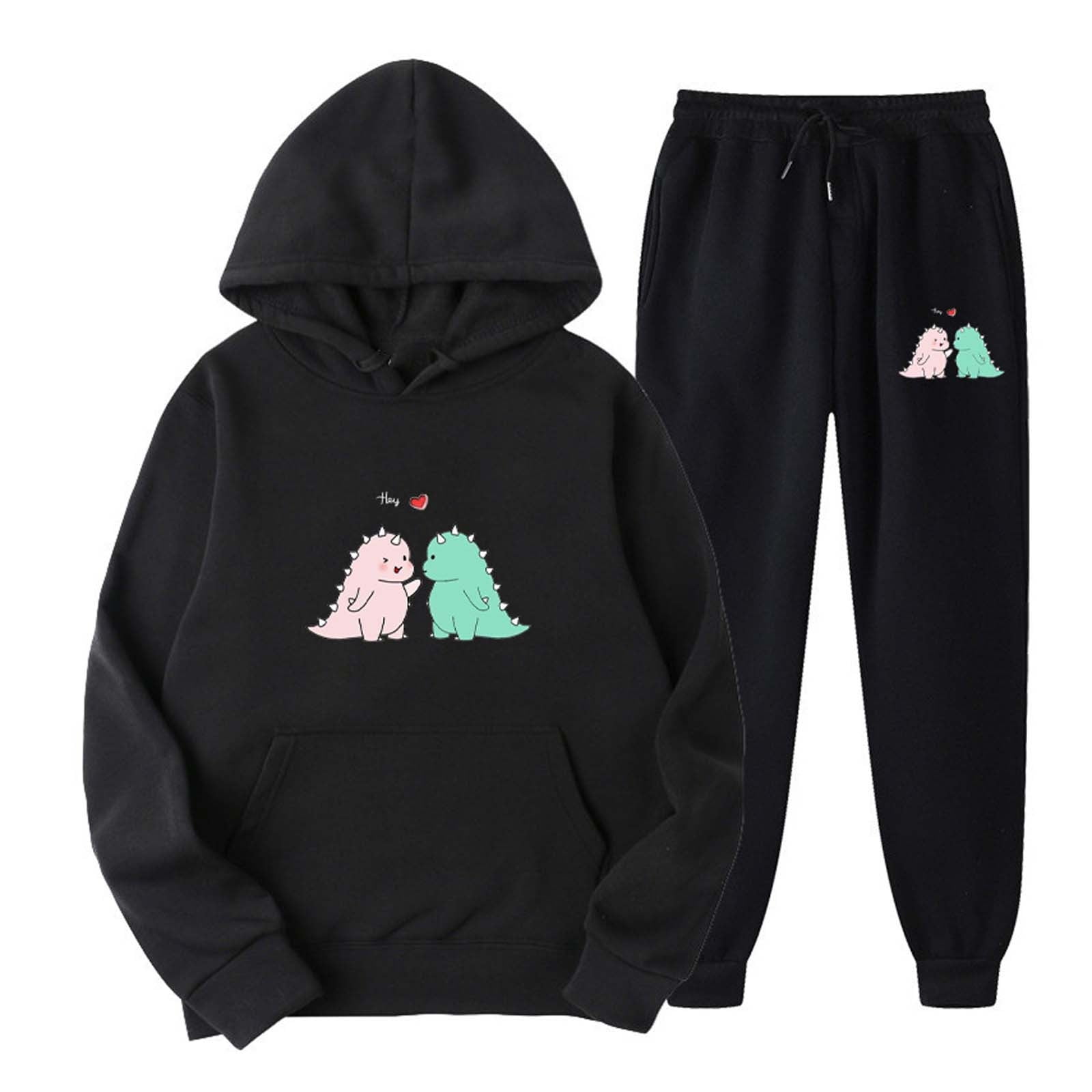 RQYYD Reduced Cute Dinosaur Graphic Hoodies and Sweatpants Set Men Women  Teen Girls Casual Sport Outfits Drawstring Jogger Tracksuits Top Army Green  M 
