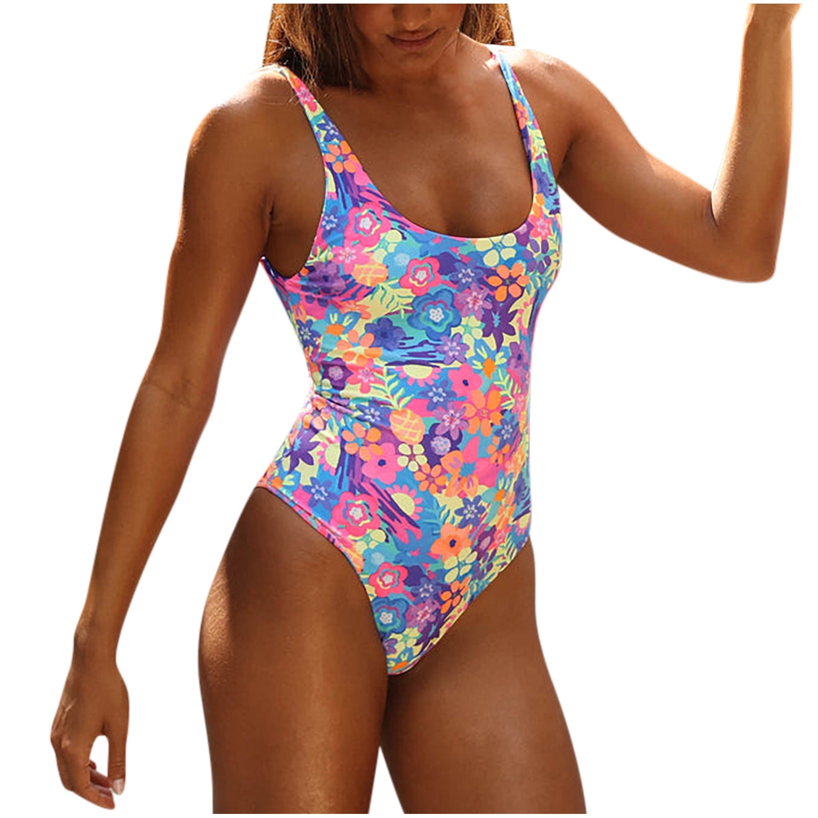 Botanical Print Deep V Tie Waist One-Piece Swimsuit