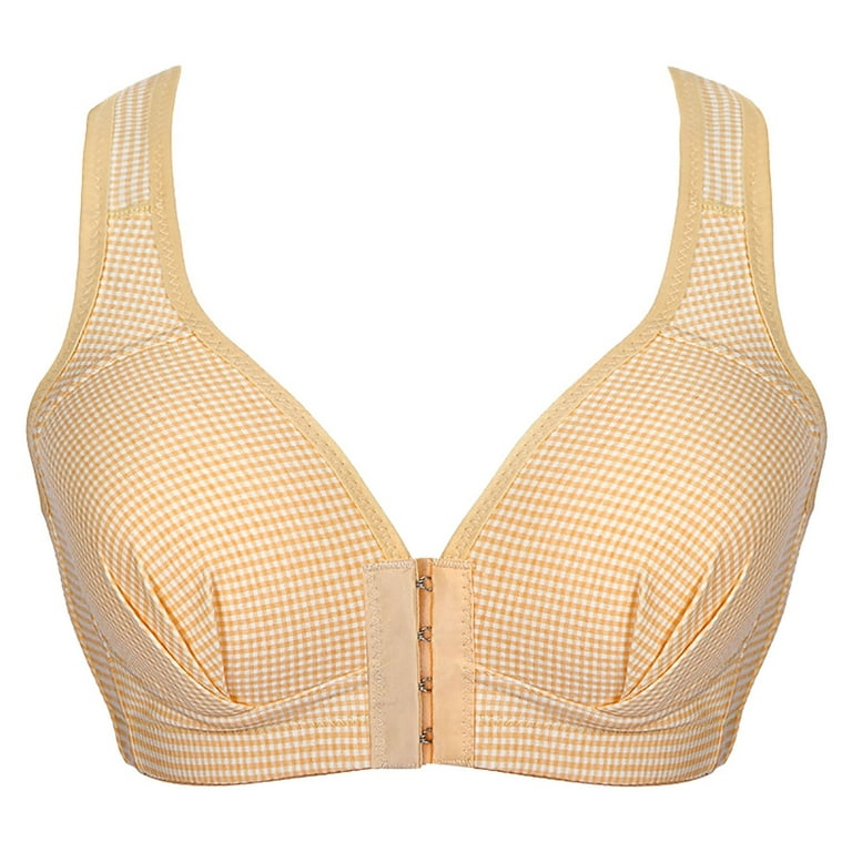 RQYYD Clearance Plaid Bras for Women Front Close, Plus Size Women's Front  Closure Fully Covered Wire Free Lace Comfort Bra(Yellow,L)