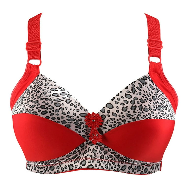 RQYYD Clearance Sexy Push Up Bra Color Block Leopard Print Brassiere Wire  Free Thin Bralette Comfortable Bras for Women(Red,L)