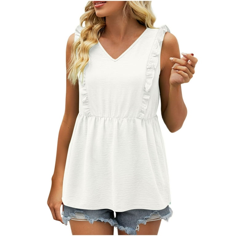 RQYYD Clearance Women's Casual Cotton and Linen V Neck Tank Top