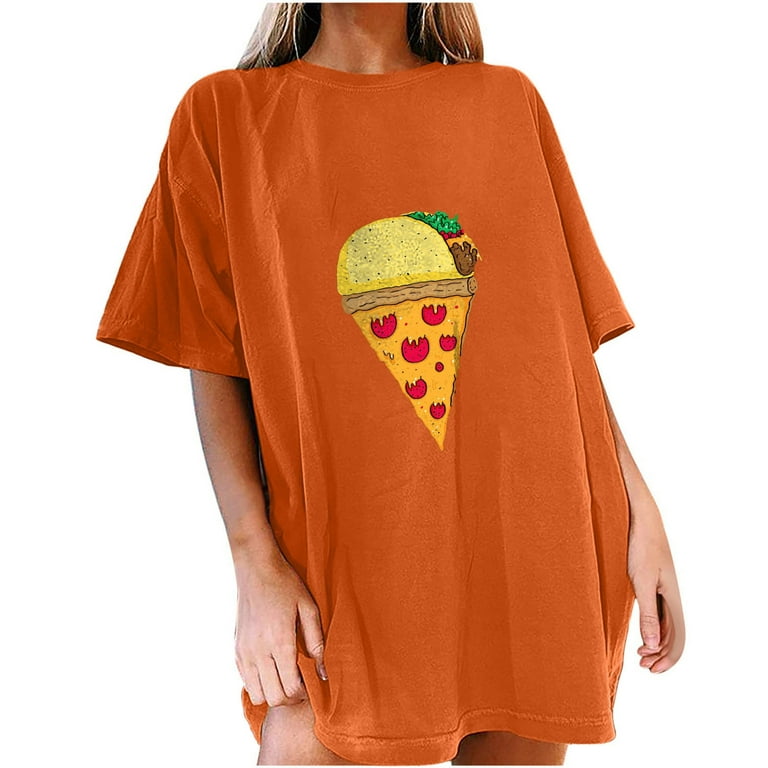 RQYYD Clearance Tshirts Shirts for Women Pizza Ice Cream Print Summer Tops  Drop Shoulder Short Sleeve Shirt Oversized Crewneck Funny Graphic  Tee(3#Dark Gray,XXL) 