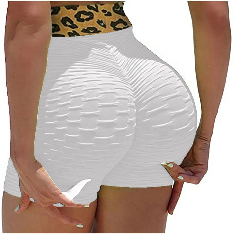 RQYYD Clearance Women Booty Shorts Butt Lifting High Waist Tummy Control  Short Leggings Workout Running Gym Textured Ruched Shorts(White,XL) 