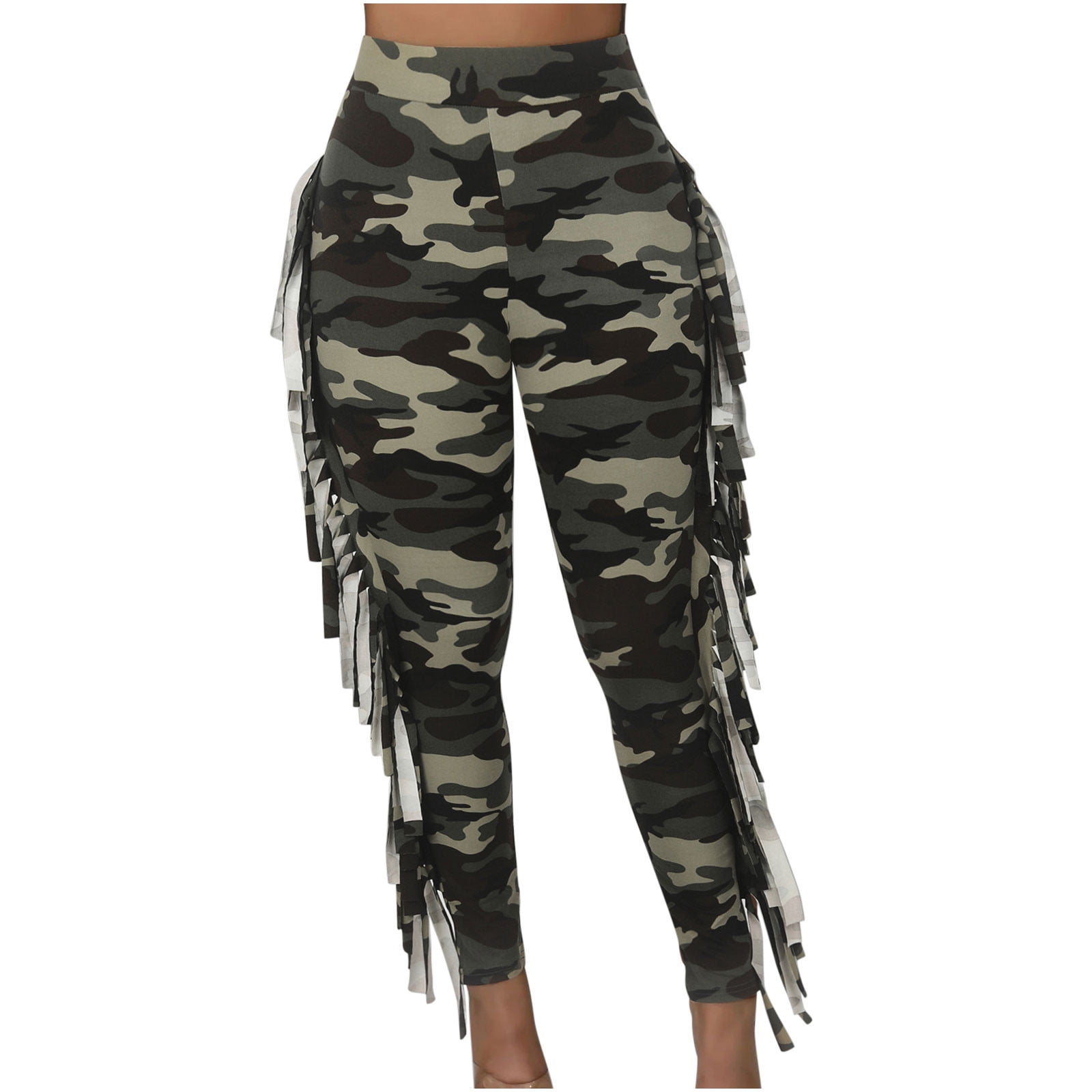 RQYYD Clearance Women Camouflage Fringe Pants High Waist