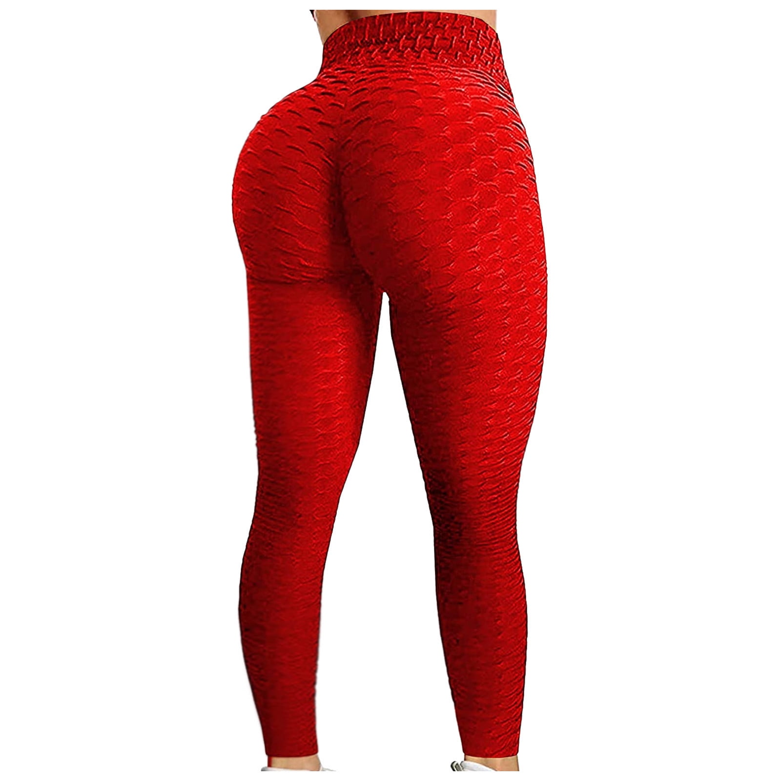 RQYYD Clearance Women's Plus Size High Waist Yoga Pants Tummy Control  Workout Ruched Butt Lifting Stretchy Leggings Textured Booty Tights(Red,XXL)  