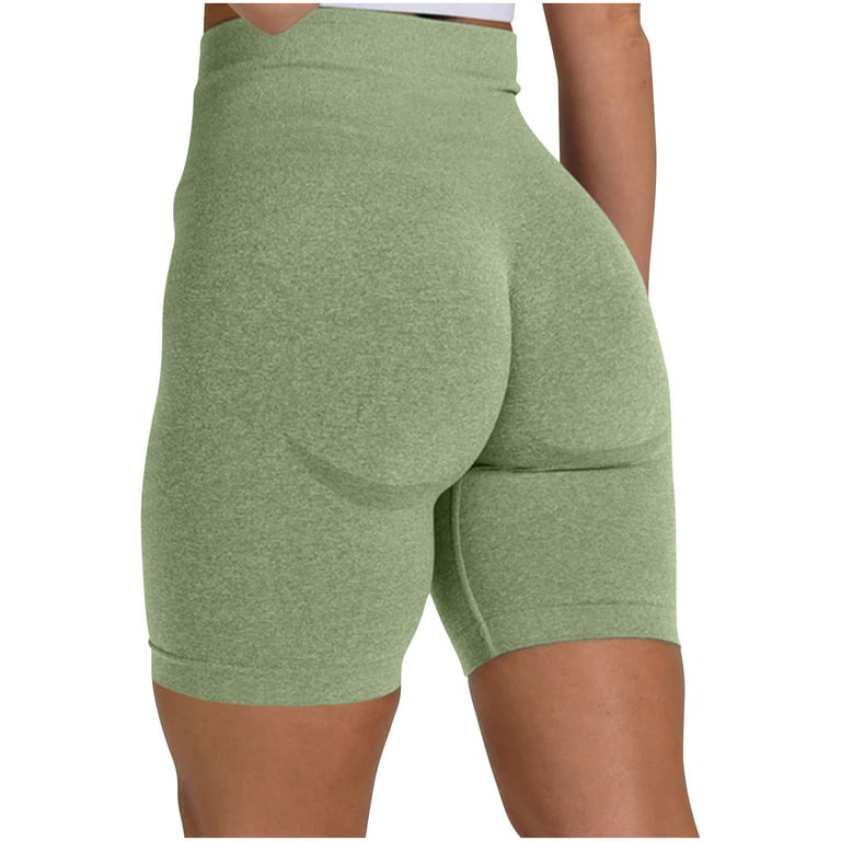RQYYD Clearance Women's Seamless Scrunch Butt Lift Biker Shorts High Waist  Booty Contour Workout Yoga Gym Shorts(Green,L) 