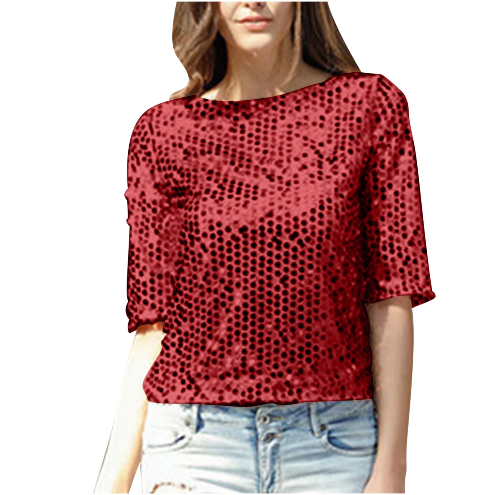 ladies red sequin tops