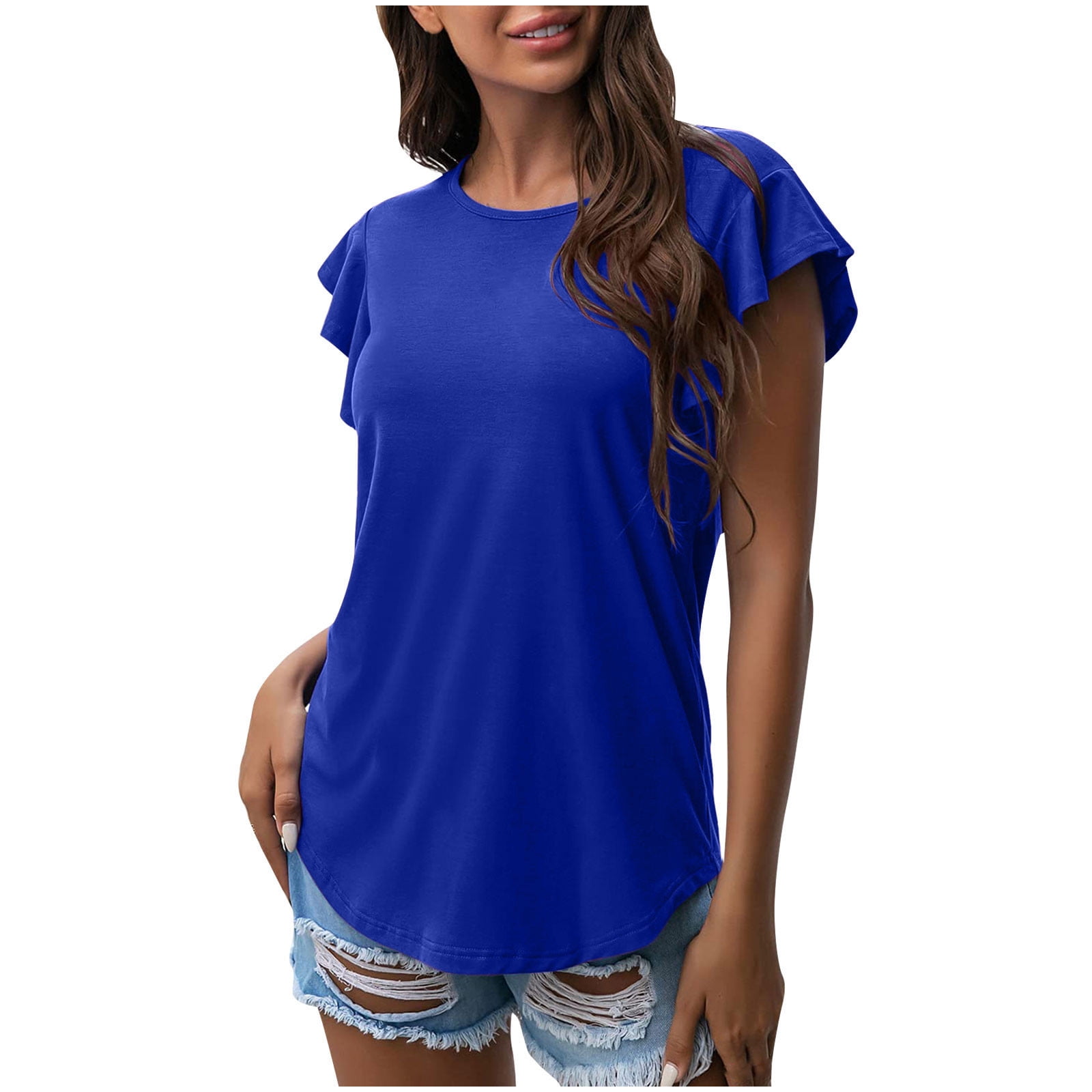 RQYYD Clearance Womens Short Sleeve Tops Casual Ruffle V Neck T